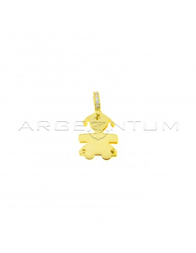 Double plate girl pendant with white zirconia counter-mesh in 925 silver plated yellow gold