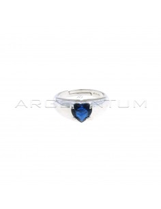 Adjustable ring with white gold plated central blue zircon in 925 silver