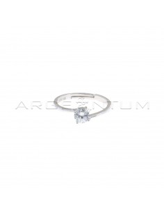 Adjustable solitaire ring with 5 mm white central zircon white gold plated in 925 silver