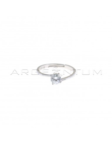 Adjustable solitaire ring with 5 mm white central zircon white gold plated in 925 silver