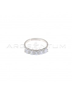 Adjustable ring with 5 3.5 mm white zircons plated white gold in 925 silver