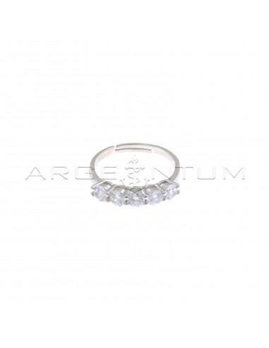 Adjustable ring with 5 3.5 mm white zircons plated white gold in 925 silver