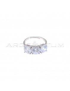 Adjustable trilogy ring with 7 mm white zircons white gold plated in 925 silver