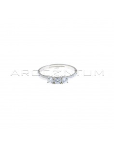 Adjustable trilogy ring with 3 mm white zircons white gold plated in 925 silver