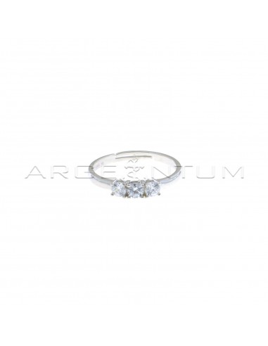 Adjustable trilogy ring with 3 mm white zircons white gold plated in 925 silver