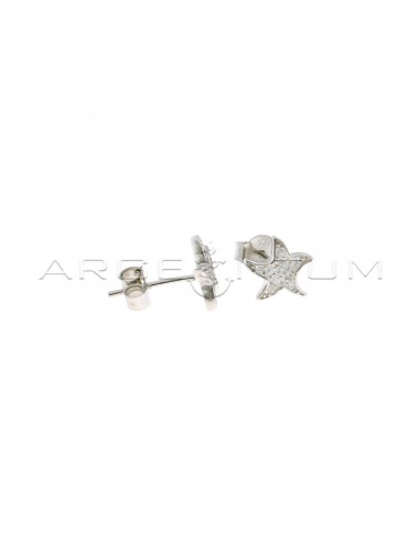 Starfish lobe earrings in white gold plated white cubic zirconia pave in 925 silver