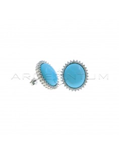 Lobe earrings with oval turquoise paste stone in a frame of white gold plated white zircons in 925 silver