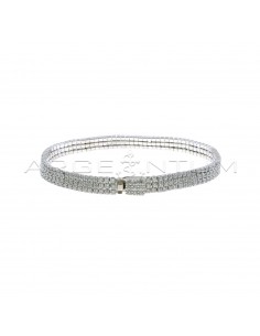 Tennis bracelet with 3 rows of 2 mm white zircons with white zirconia clasp white gold plated 925 silver