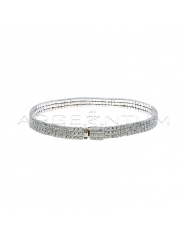 Tennis bracelet with 3 rows of 2 mm white zircons with white zirconia clasp white gold plated 925 silver