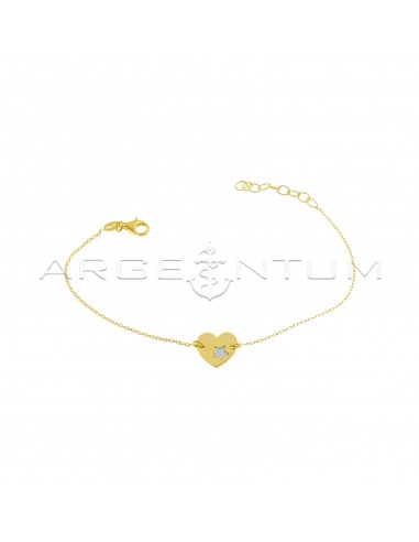 Forced mesh bracelet with central plate heart with white enameled star yellow gold plated in 925 silver