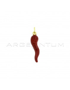 Red enameled horn pendant 34x9 mm yellow gold plated in 925 silver