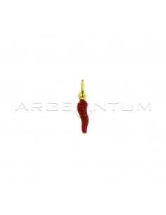 Red enamelled horn pendant 18x5 mm yellow gold plated in 925 silver