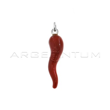 Ciondolo corno smaltato rosso 42x10 mm in argento 925