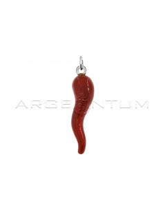 Red enameled horn pendant 42x10 mm in 925 silver