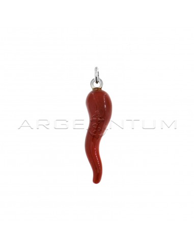 Red enameled horn pendant 42x10 mm in 925 silver