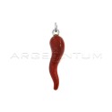Ciondolo corno smaltato rosso 42x10 mm in argento 925