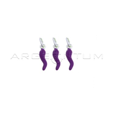 Ciondoli corni 4x13 mm smaltati viola in argento 925 (3 pz.)