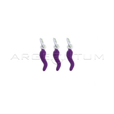 Purple enameled horn pendants 4x13 mm in 925 silver (3 pcs.)