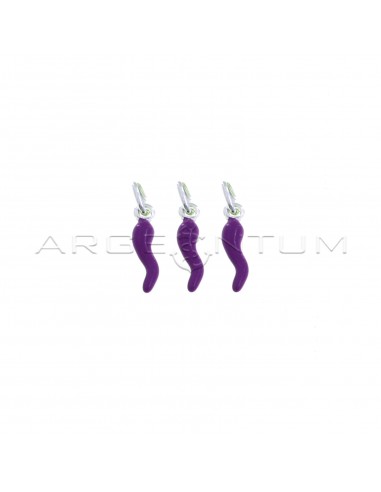 Purple enameled horn pendants 4x13 mm in 925 silver (3 pcs.)