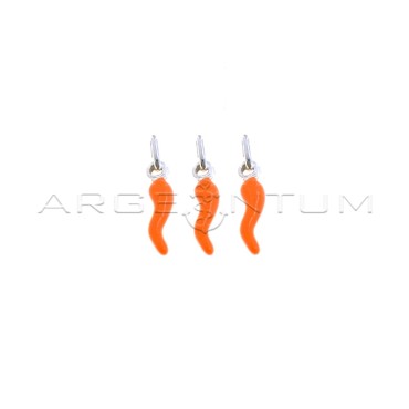 Ciondoli corni 4x13 mm smaltati arancioni in argento 925 (3 pz.)