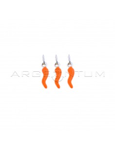 Pendants horns 4x13 mm orange enamel in 925 silver (3 pcs.)