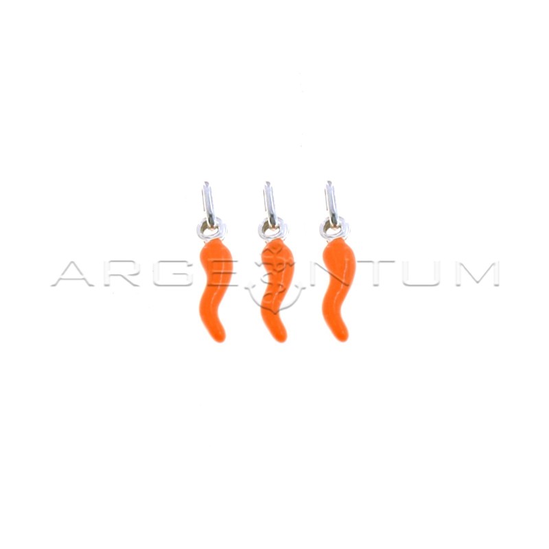 Ciondoli corni 4x13 mm smaltati arancioni in argento 925 (3 pz.)