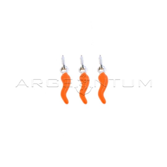 Pendants horns 4x13 mm orange enamel in 925 silver (3 pcs.)