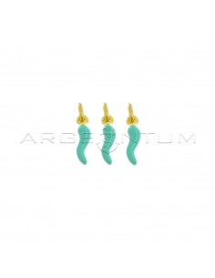 Pendants horns 4x13 mm green enamel, yellow gold plated in 925 silver (3 pcs.)