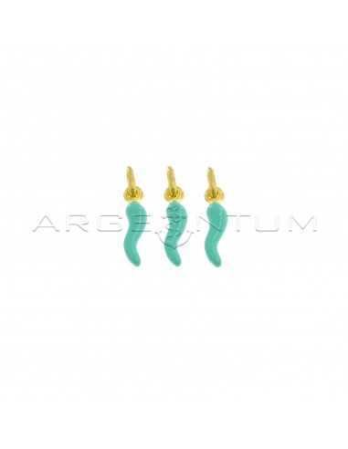 Pendants horns 4x13 mm green enamel, yellow gold plated in 925 silver (3 pcs.)