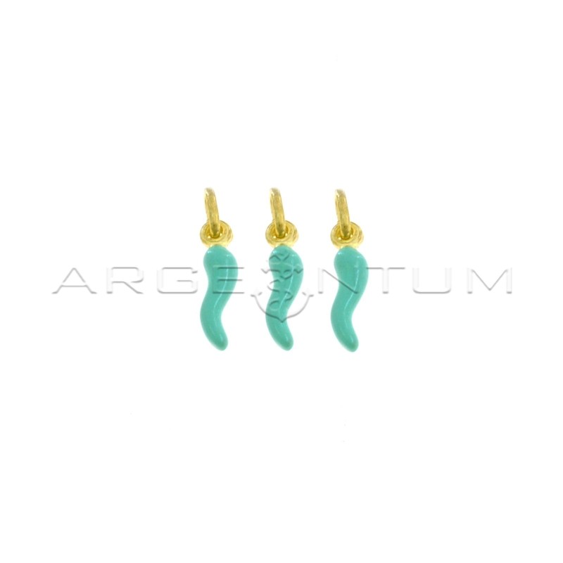 Pendants horns 4x13 mm green enamel, yellow gold plated in 925 silver (3 pcs.)