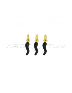 Pendants horns 4x13 mm black enamelled yellow gold plated 925 silver (3 pcs.)