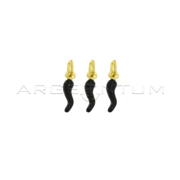 Pendants horns 4x13 mm black enamelled yellow gold plated 925 silver (3 pcs.)
