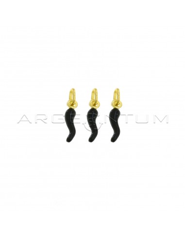 Pendants horns 4x13 mm black enamelled yellow gold plated 925 silver (3 pcs.)