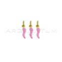 Pink enamel horn pendants 4x13 mm yellow gold plated in 925 silver (3 pcs.)