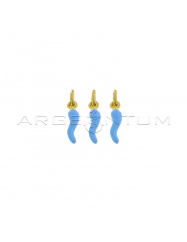 Pendants horns 4x13 mm light blue enameled yellow gold plated 925 silver (3 pcs.)