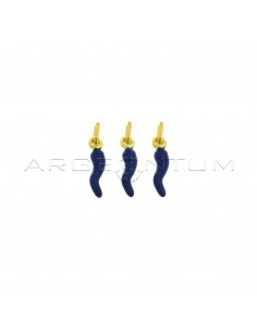 Ciondoli corni 4x13 mm smaltati blu placcati oro giallo in argento 925 (3 pz.)