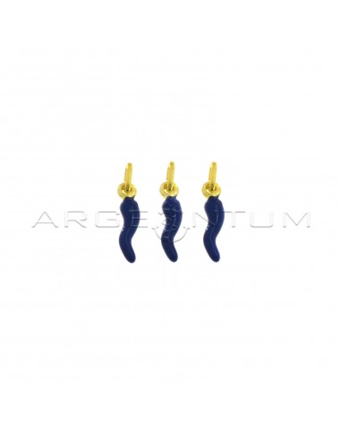 Pendants horns 4x13 mm blue enamel yellow gold plated in 925 silver (3 pcs.)