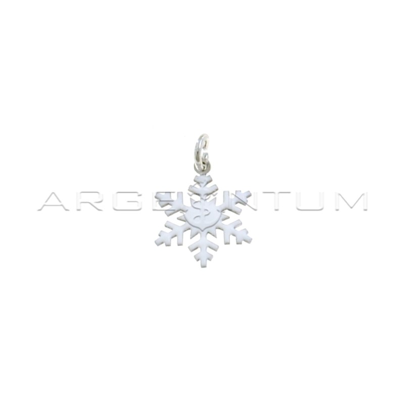 White enamel plate snowflake pendant white gold plated in 925 silver