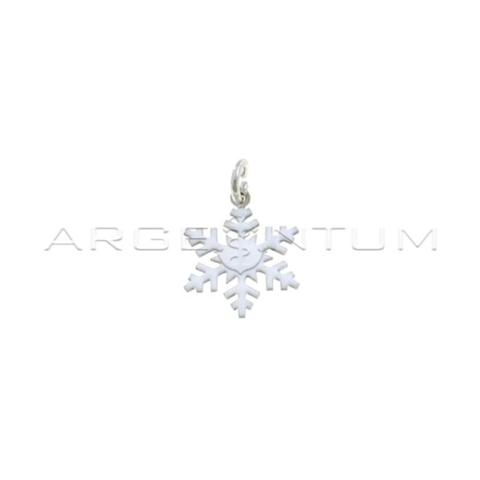White enamel plate snowflake pendant white gold plated in 925 silver