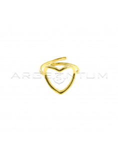 Yellow gold plated adjustable ring with 14x14 mm wire curved heart in 925 silver