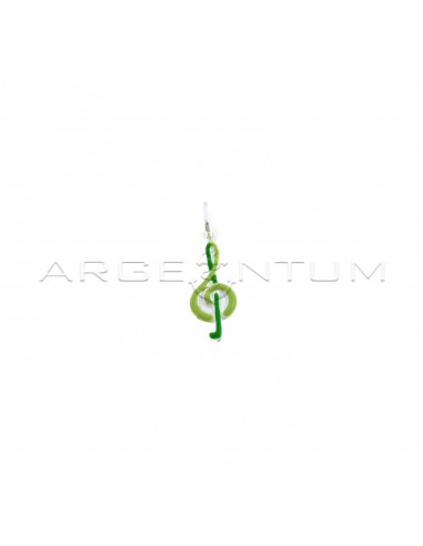 Treble clef pendant coupled with green enamel in 925 white silver