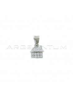 White half-zirconia house pendant white gold plated in 925 silver