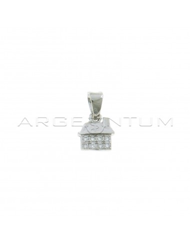 White half-zirconia house pendant white gold plated in 925 silver