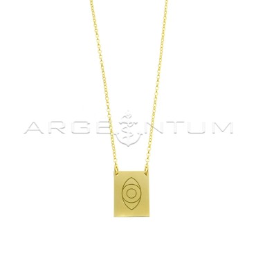 Collana maglia rolò diamantata con piastra centrale a lastra con occhio inciso placcata oro giallo in argento 925