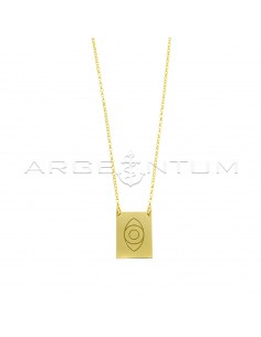 Diamond-coated rolled chain necklace with central plate with engraved eye in yellow gold plated 925 silver