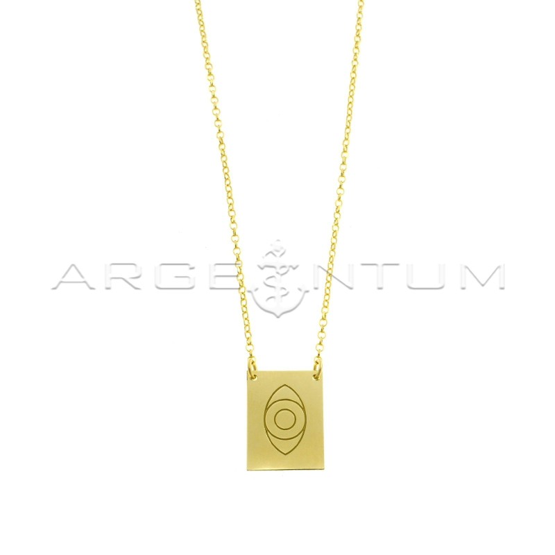 Collana maglia rolò diamantata con piastra centrale a lastra con occhio inciso placcata oro giallo in argento 925