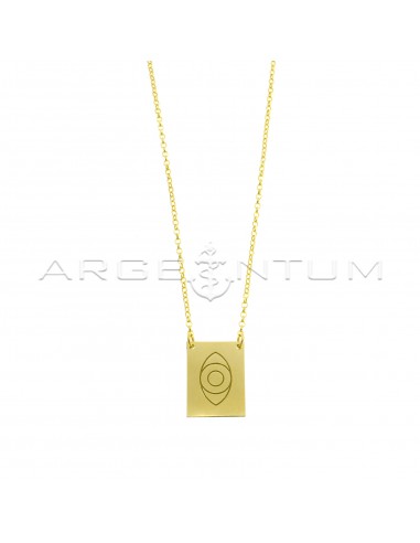 Diamond-coated rolled chain necklace with central plate with engraved eye in yellow gold plated 925 silver