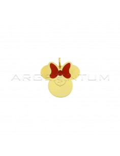Minnie Mouse plate pendant with yellow gold plated red enameled bow in 925 silver