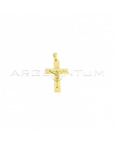 Plate cross pendant with cast Christ in yellow gold plated 925 silver