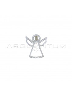 White semizirconated angel shape pendant with white gold-plated pass-through counter in 925 silver